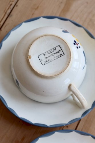 Tasses à déjeuner anciennes en faïence Salins - Modèle Jacqueline
