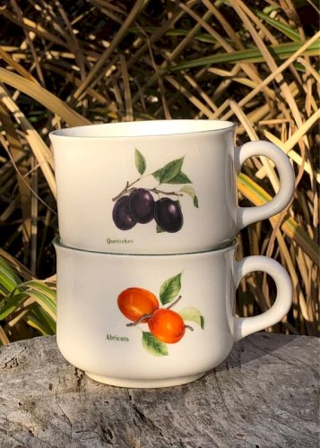 Tasses Carrigaline Pottery Ireland motifs fruits