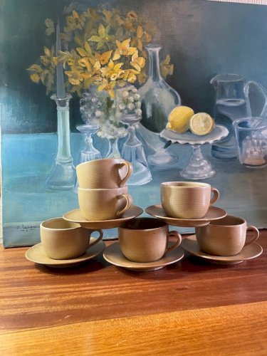 Tasses en grès moucheté vintage