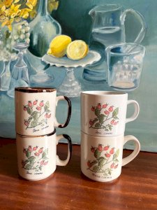 Tasses en grès vintage Botanica