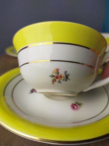Tasses et soucoupes Faïence de Gien décor de fleurs