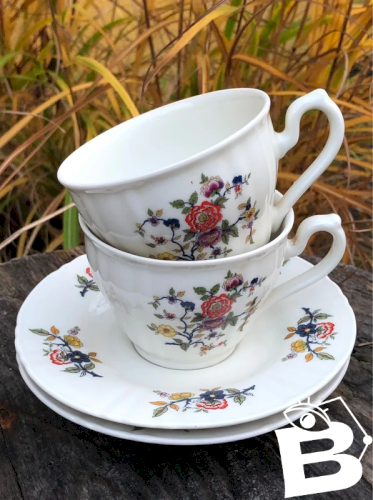 Tasses et soucoupes rétro vintage en porcelaine Sofafils motifs fleurs