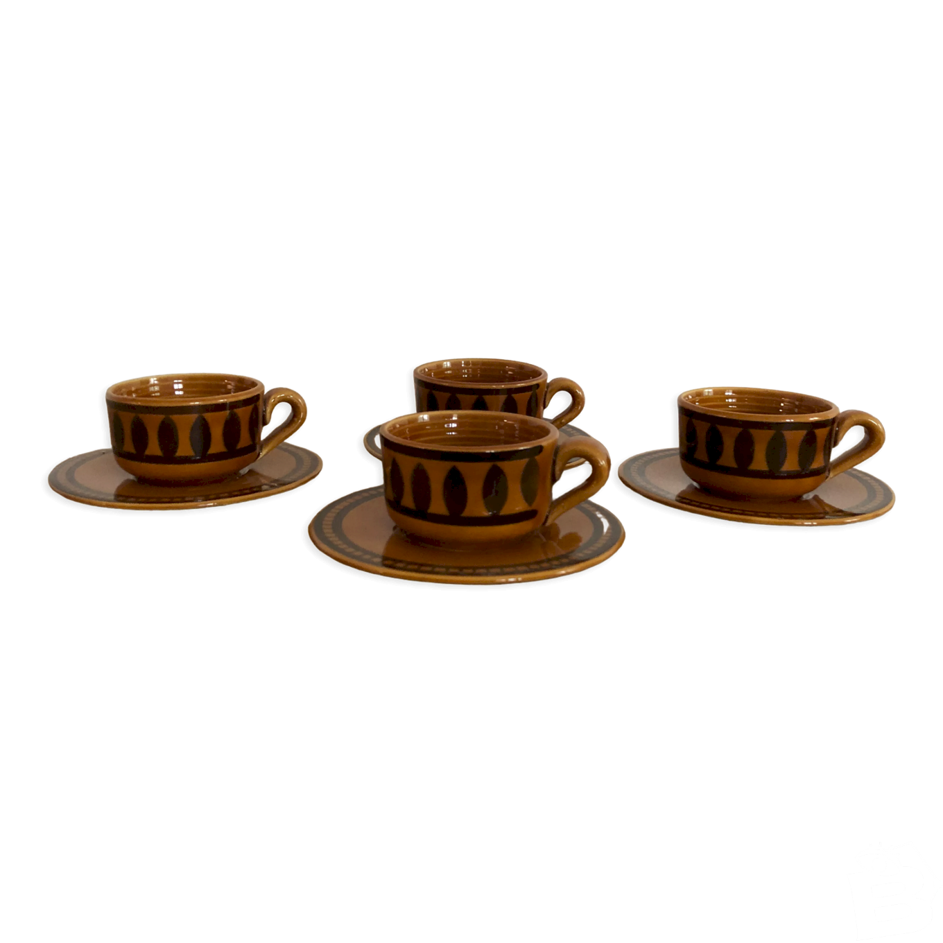 Lot De 6 Tasses Et Sous-tasses Duralux Vintage - Marron Et Transparent - Empilables