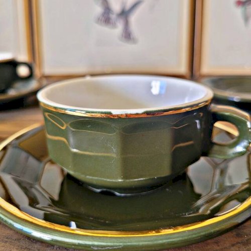 Tasses expresso bistrot Apilco Pillivuyt, vert impérial liseré doré