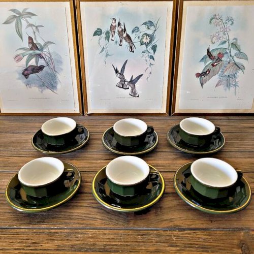 Tasses expresso bistrot Apilco Pillivuyt, vert impérial liseré doré
