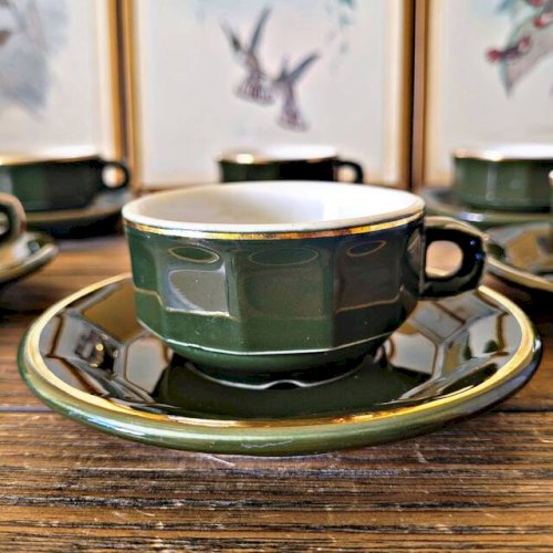 Tasses expresso bistrot Apilco Pillivuyt, vert impérial liseré doré