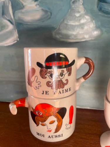 Tasses « Je t’aime Moi aussi » Made in Korea vintage 6 pièces