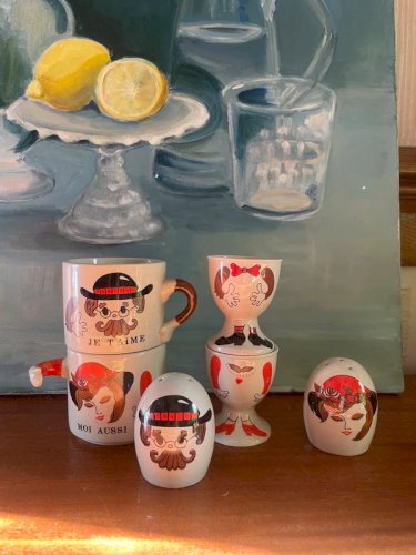 Tasses « Je t’aime Moi aussi » Made in Korea vintage 6 pièces