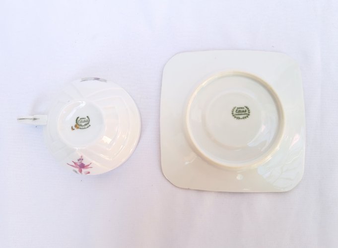 Tasses porcelaine Art Déco décor fuchsias