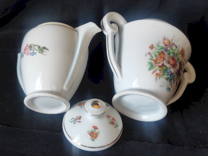 TBE Lot / 1940/50 1 crémier /1 sucrier porcelaine décor de roses
