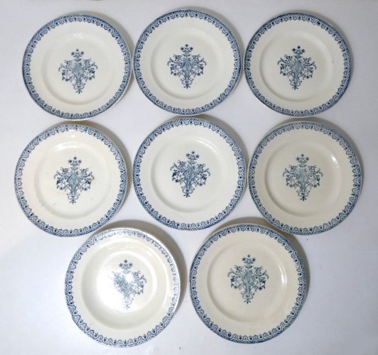 Terre de fer 8 assiettes plates Art Déco modèle ALHAMBRA bleu SALINS