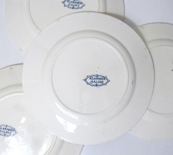 Terre de fer 8 assiettes plates Art Déco modèle ALHAMBRA bleu SALINS
