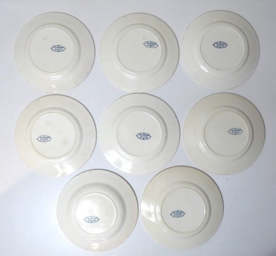 Terre de fer 8 assiettes plates Art Déco modèle ALHAMBRA bleu SALINS