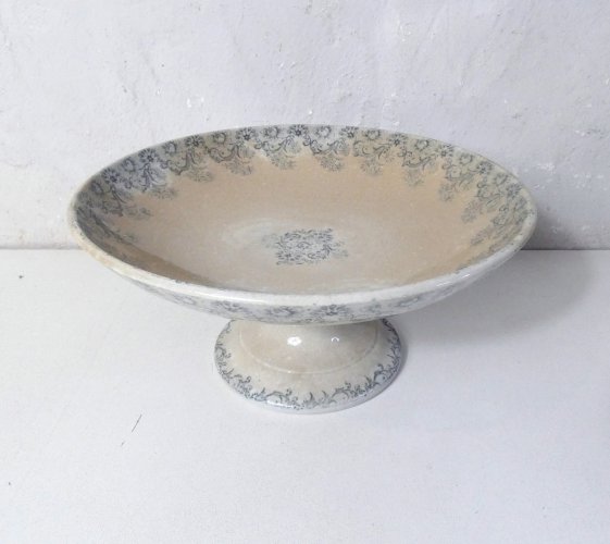 Terre de fer ancienne assiette sur pied compotier DIEPPE Boulenger Choisy le Roi