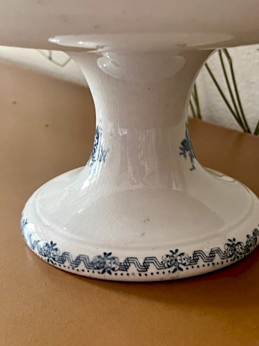 Terre de Fer - Compotier piédouche frise florale bleue