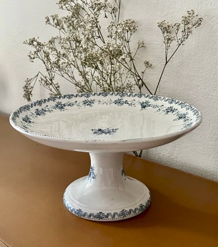 Terre de Fer - Compotier piédouche frise florale bleue