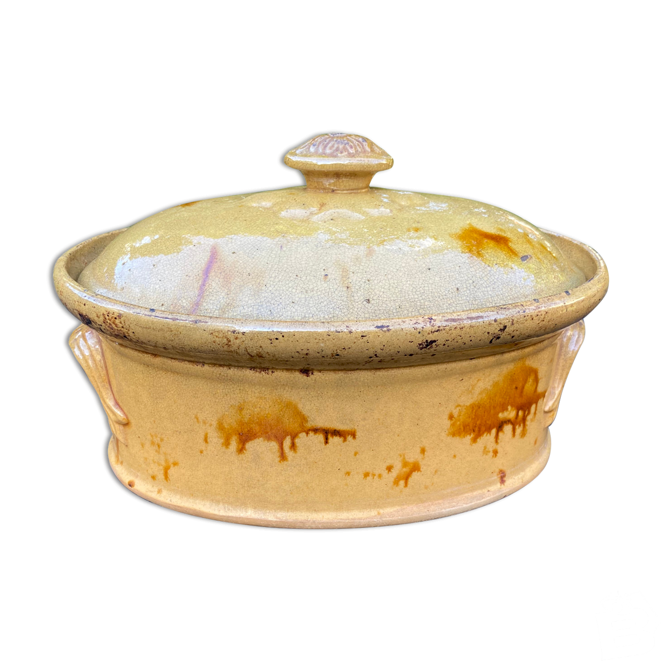 Terrine ancienne en terre cuite vernissée Céramique Vendu