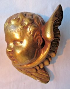 Tête d'angelot murale Art Déco en plâtre armé doré