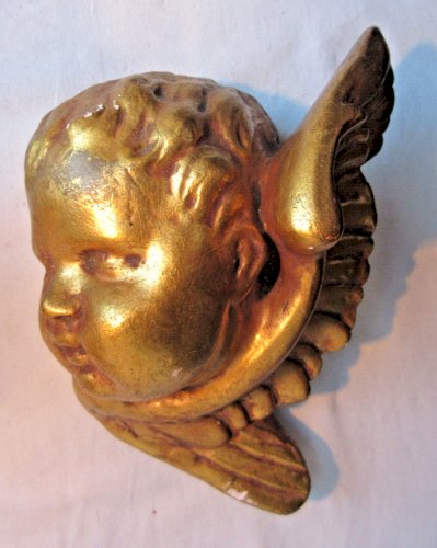 Tête d'angelot murale Art Déco en plâtre armé doré