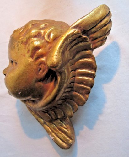 Tête d'angelot murale Art Déco en plâtre armé doré