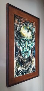 « Tête de diable » par Solange Latteur, tableau ancien en céramique encadrée