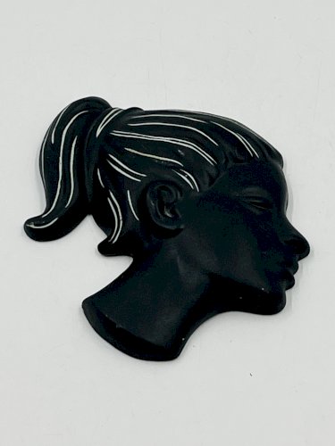 Tête de femme stylisée en céramique émaillée noir Kroon Kenia, années 60–70