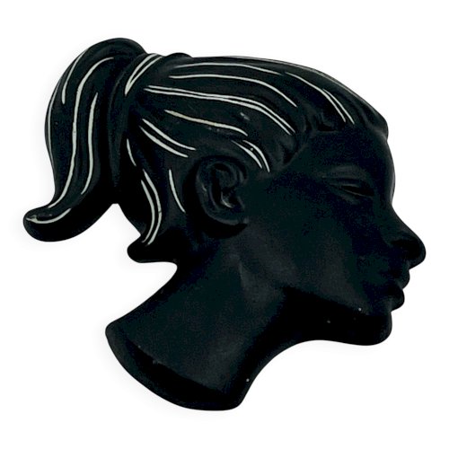 Tête de femme stylisée en céramique émaillée noir Kroon Kenia, années 60–70