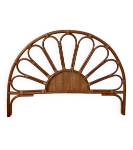 Tête de lit en rotin et cannage vintage 1970 pour lit 2 places