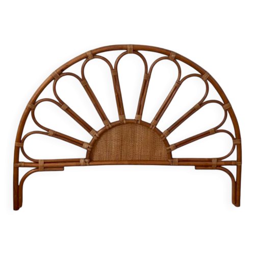 Tête de lit en rotin et cannage vintage 1970 pour lit 2 places