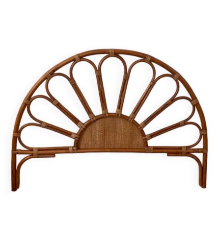 Tête de lit en rotin et cannage vintage 1970 pour lit 2 places