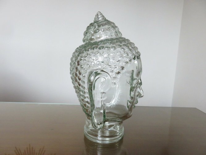 TETE DECORATIVE EN VERRE TRANSPARENT ANNEES 70 VINTAGE