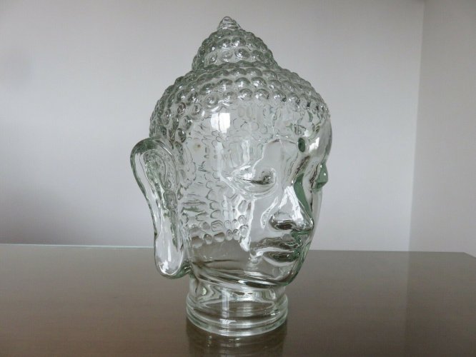 TETE DECORATIVE EN VERRE TRANSPARENT ANNEES 70 VINTAGE