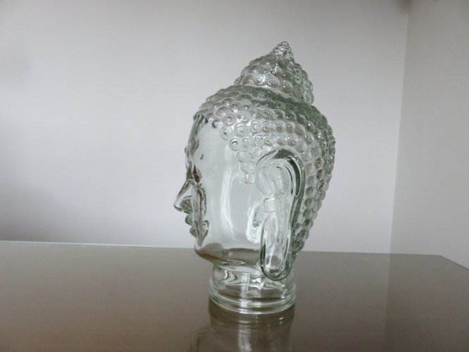TETE DECORATIVE EN VERRE TRANSPARENT ANNEES 70 VINTAGE