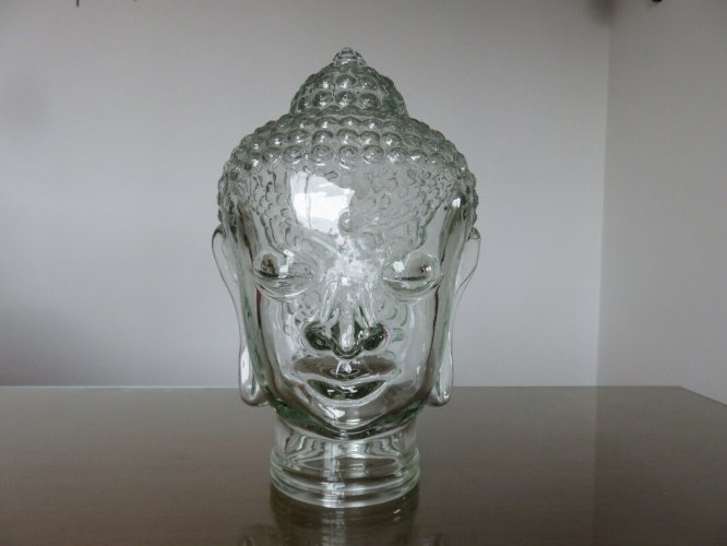 TETE DECORATIVE EN VERRE TRANSPARENT ANNEES 70 VINTAGE