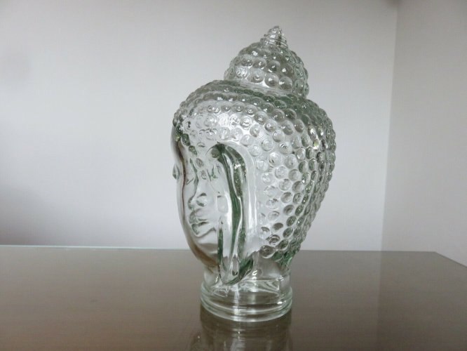 TETE DECORATIVE EN VERRE TRANSPARENT ANNEES 70 VINTAGE