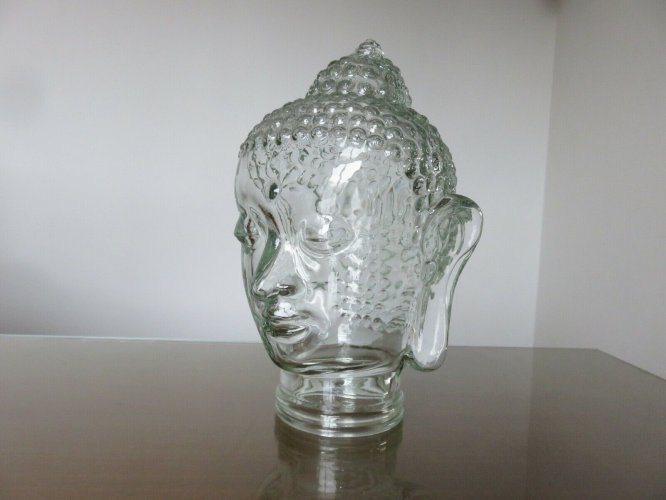 TETE DECORATIVE EN VERRE TRANSPARENT ANNEES 70 VINTAGE