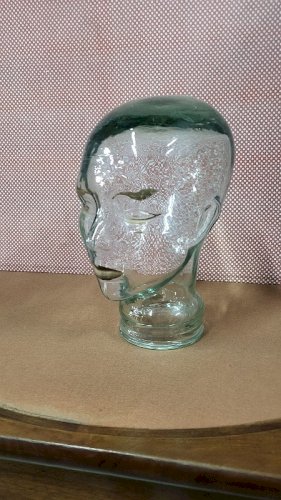 TETE EN VERRE MAROTTE PORTE CHAPEAU OU PERRUQUE DES ANNEES 1970 N°1