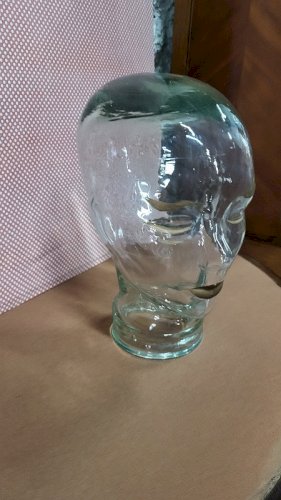 TETE EN VERRE MAROTTE PORTE CHAPEAU OU PERRUQUE DES ANNEES 1970 N°1