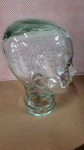 TETE EN VERRE MAROTTE PORTE CHAPEAU OU PERRUQUE DES ANNEES 1970 N°1