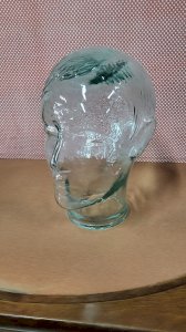 TETE EN VERRE MAROTTE PORTE CHAPEAU OU PERRUQUE DES ANNEES 1970 N°2