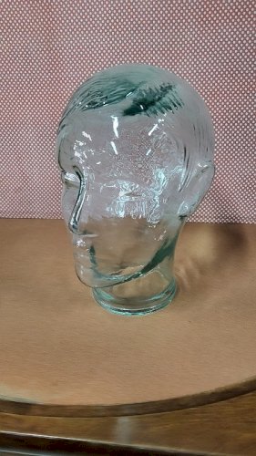 TETE EN VERRE MAROTTE PORTE CHAPEAU OU PERRUQUE DES ANNEES 1970 N°2