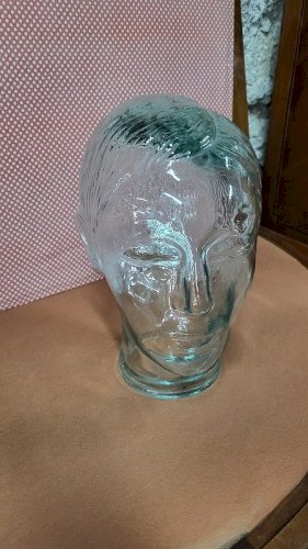 TETE EN VERRE MAROTTE PORTE CHAPEAU OU PERRUQUE DES ANNEES 1970 N°2