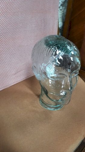 TETE EN VERRE MAROTTE PORTE CHAPEAU OU PERRUQUE DES ANNEES 1970 N°2