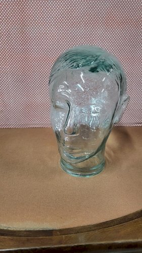 TETE EN VERRE MAROTTE PORTE CHAPEAU OU PERRUQUE DES ANNEES 1970 N°2