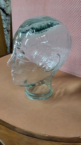 TETE EN VERRE MAROTTE PORTE CHAPEAU OU PERRUQUE DES ANNEES 1970 N°2