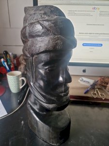 Head of African Man in Exotic Wood - 39 cm