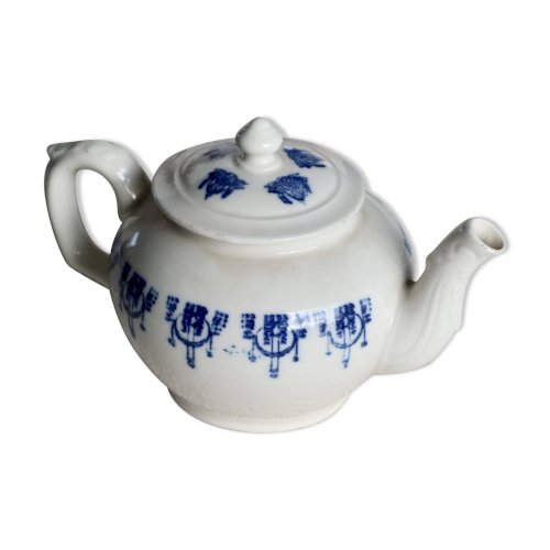 Théière ancienne Saint-Uze terre dacier motif bleu cobalt