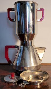 Théière Art Déco avec infuseur Vébé inox & bakélite probablement 1920's 1930's