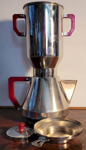 Théière Art Déco avec infuseur Vébé inox & bakélite probablement 1920's 1930's