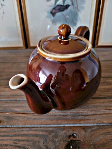 Théière céramique (terre vernissée) vintage couleur marron